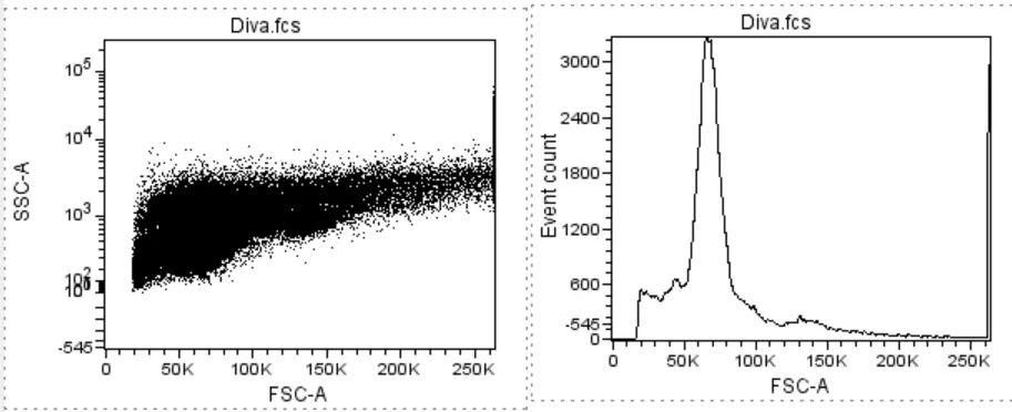 FCSalyzer flow cytometry analysis program displaying a representative scatter plot and histogram